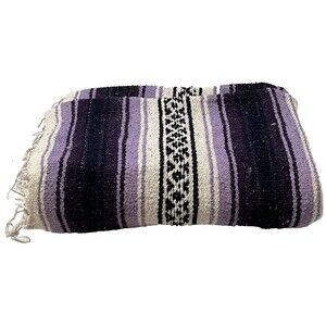 Mexican Blanket Vintage 90s Woven Throw Purple Festival Beach Stadium Boho 68x46